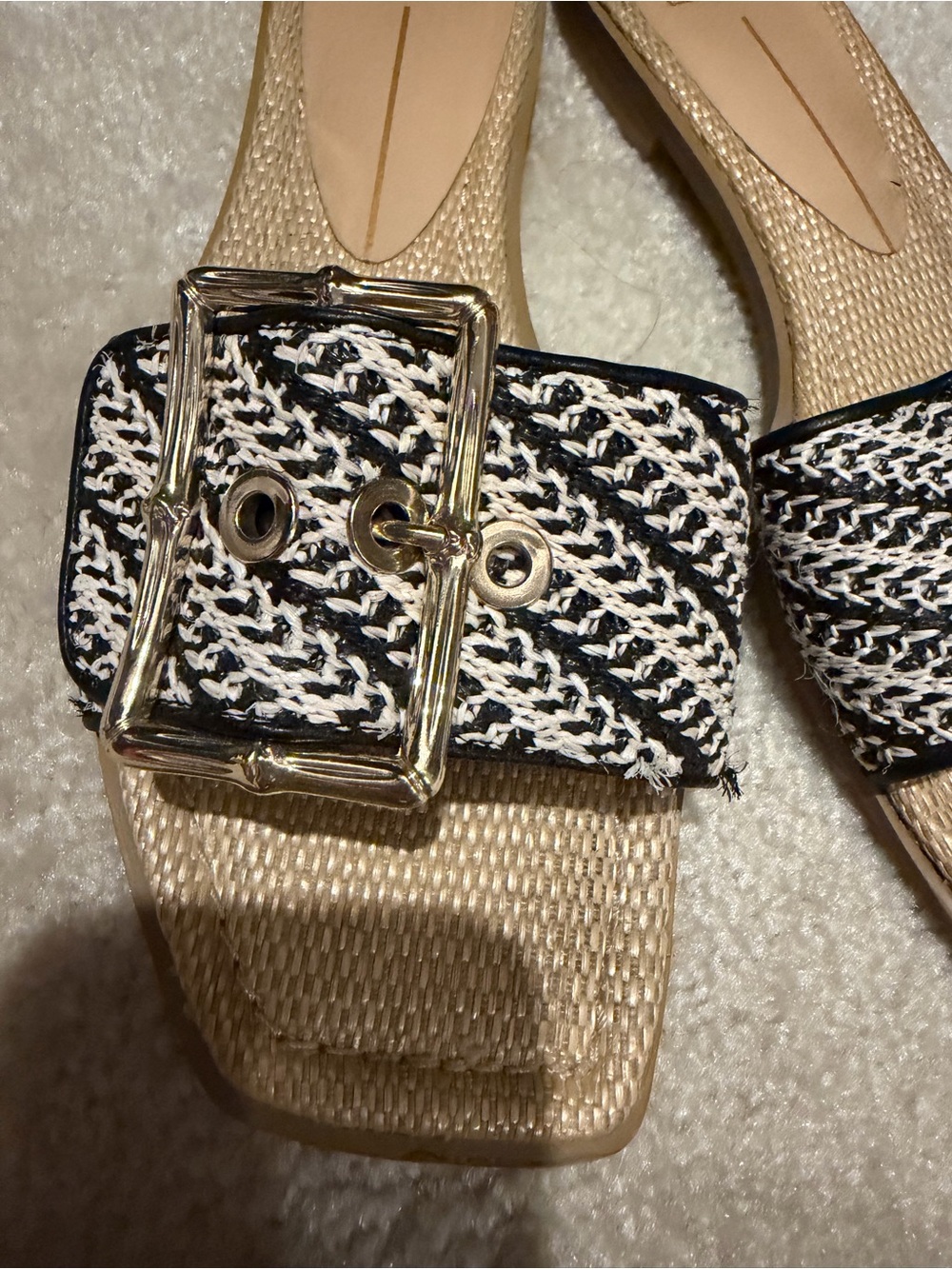 Dolce Vita Black & White Woven Buckle Slide Sandals - Picture 2 of 7
